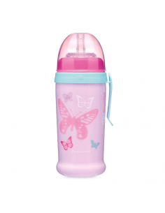 Canpol babies Športová fľaša netečúca Motýle ružová 350 ml 12m+