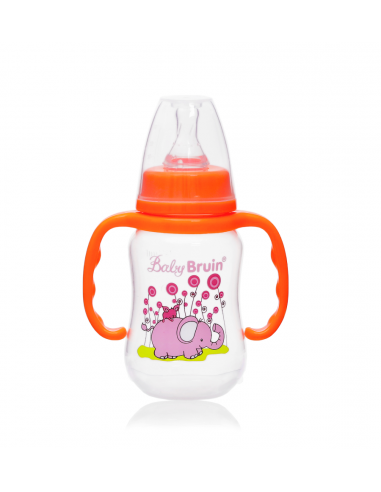 Baby Bruin Dojčenská fľaša plastová tvarovaná s držiakom 125 ml 0m+