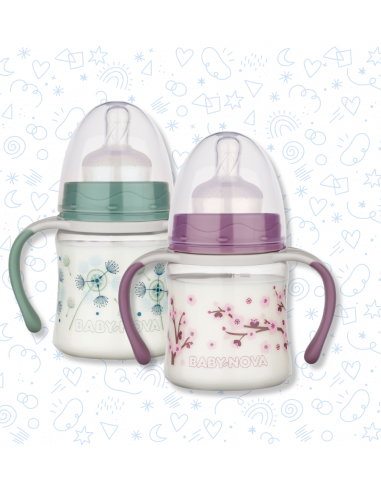 Baby Nova PP Dojčenská fľaša so širokým hrdlom a rukoväťami 0-24m 150 ml