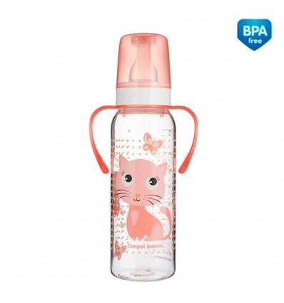 Canpol babies Dojčenská fľaša plast s držiakmi Cute Animals 250 ml 12m+
